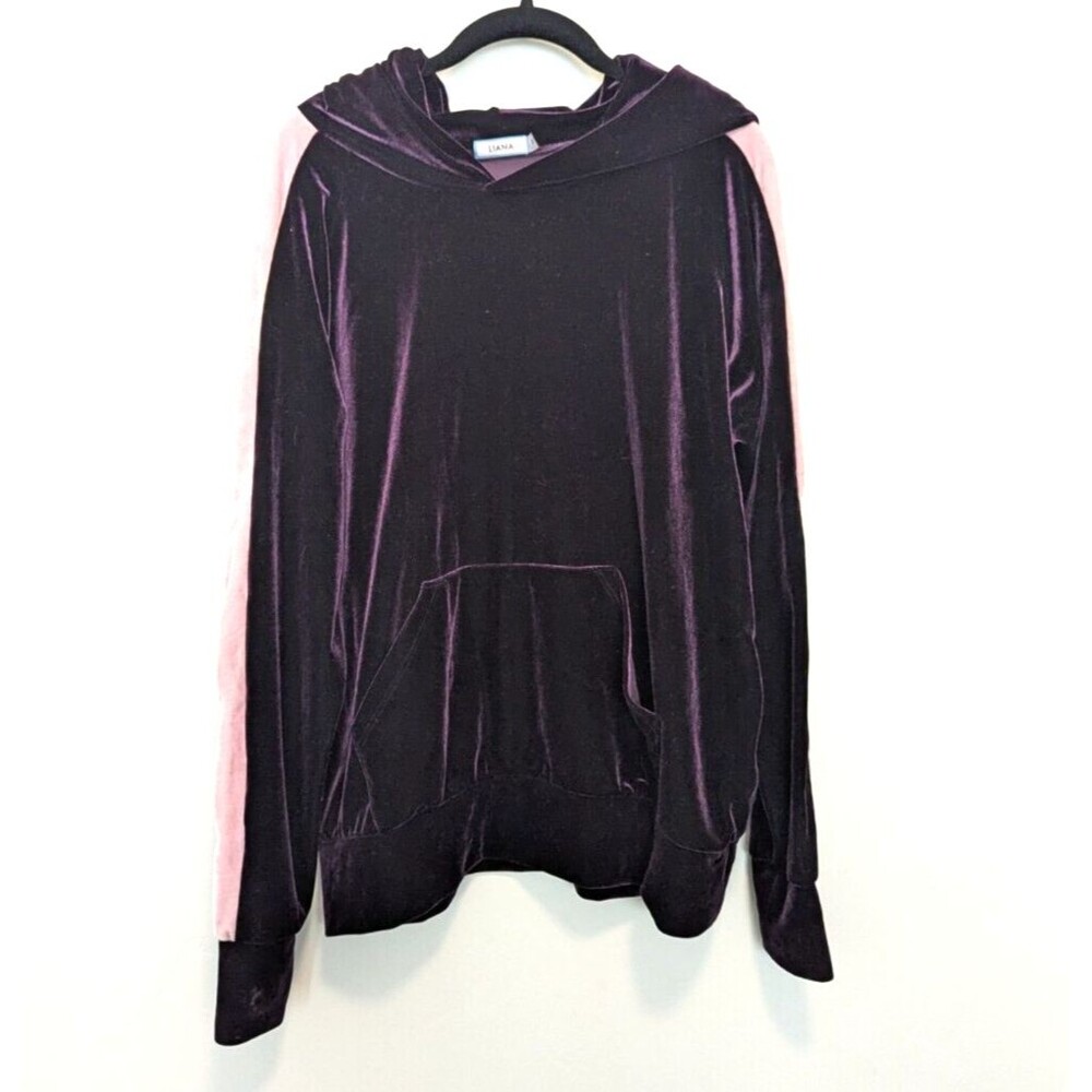 Liana Velour Hoodie Womens Size M Purple Velvet Sweater Lounge Athleisure Casual